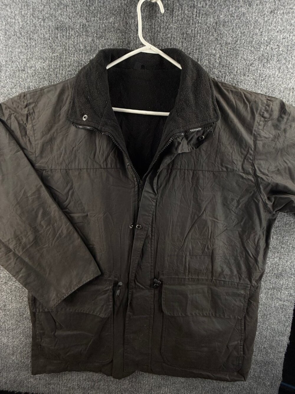 Barbour A1560 Polarwax Waxed Jacket Large Black England Snap Zip Fleece Lined